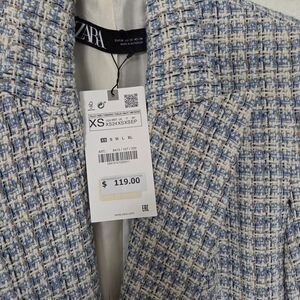 Zara Light Blue and Cream Tweed Jacket